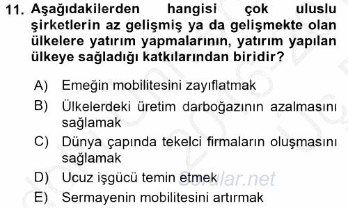 Endüstri Sosyolojisi 2016 - 2017 3 Ders Sınavı 11.Soru