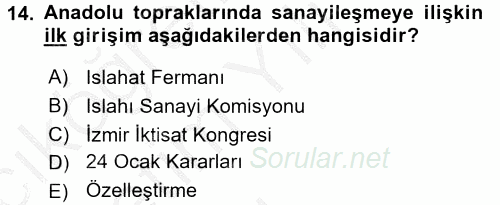 Endüstri Sosyolojisi 2016 - 2017 3 Ders Sınavı 14.Soru