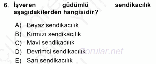Endüstri Sosyolojisi 2016 - 2017 3 Ders Sınavı 6.Soru