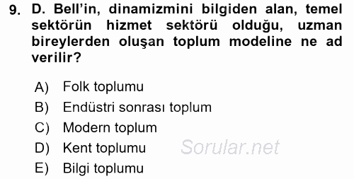 Endüstri Sosyolojisi 2016 - 2017 3 Ders Sınavı 9.Soru