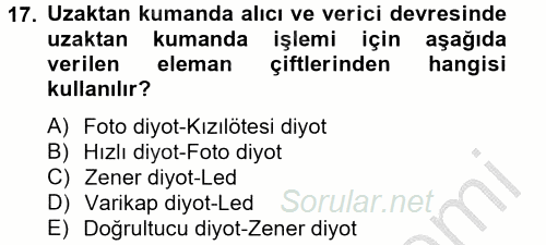 Elektrik Bakım, Arıza Bulma ve Güvenlik 2012 - 2013 Ara Sınavı 17.Soru