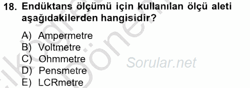 Elektrik Bakım, Arıza Bulma ve Güvenlik 2012 - 2013 Ara Sınavı 18.Soru