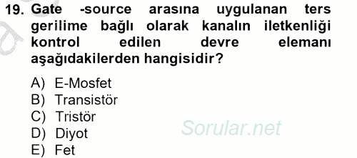 Elektrik Bakım, Arıza Bulma ve Güvenlik 2012 - 2013 Ara Sınavı 19.Soru