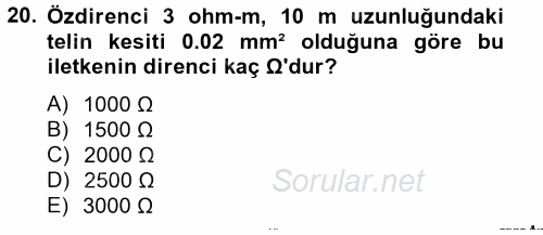 Elektrik Bakım, Arıza Bulma ve Güvenlik 2012 - 2013 Ara Sınavı 20.Soru