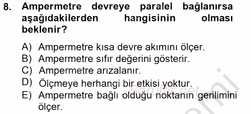 Elektrik Bakım, Arıza Bulma ve Güvenlik 2012 - 2013 Ara Sınavı 8.Soru