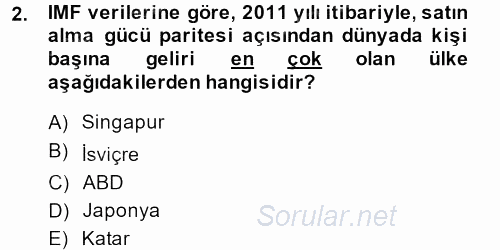 Dış Ticarete Giriş 2014 - 2015 Tek Ders Sınavı 2.Soru