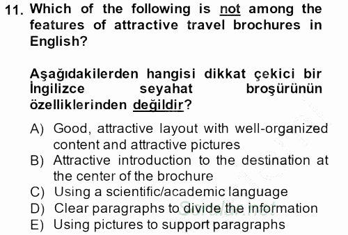 Turizm Için Ingilizce 2 2013 - 2014 Ara Sınavı 11.Soru