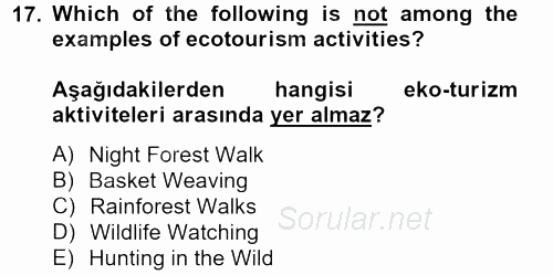 Turizm Için Ingilizce 2 2013 - 2014 Ara Sınavı 17.Soru
