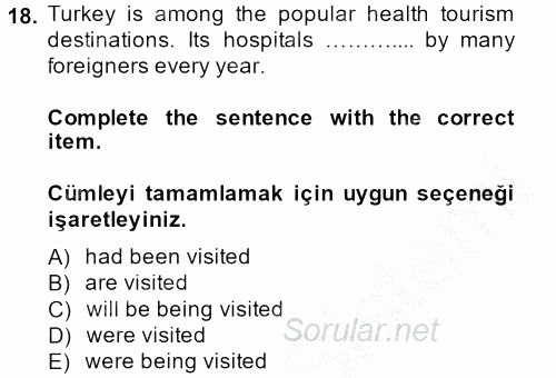 Turizm Için Ingilizce 2 2013 - 2014 Ara Sınavı 18.Soru