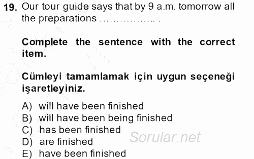 Turizm Için Ingilizce 2 2013 - 2014 Ara Sınavı 19.Soru