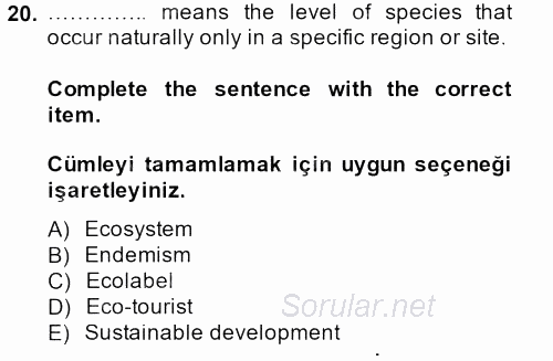 Turizm Için Ingilizce 2 2013 - 2014 Ara Sınavı 20.Soru