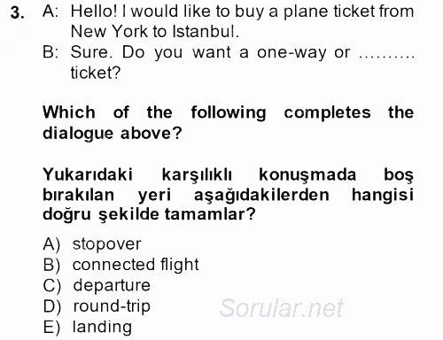 Turizm Için Ingilizce 2 2013 - 2014 Ara Sınavı 3.Soru
