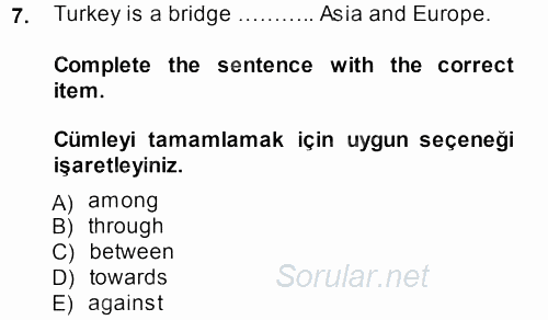 Turizm Için Ingilizce 2 2013 - 2014 Ara Sınavı 7.Soru