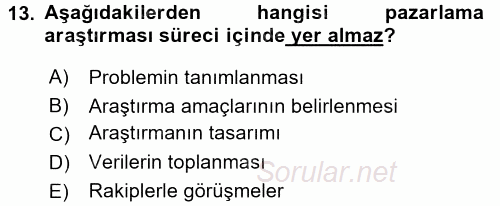 Sağlık Hizmetleri Pazarlaması 2015 - 2016 Ara Sınavı 13.Soru