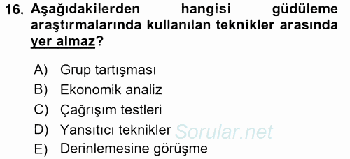 Sağlık Hizmetleri Pazarlaması 2015 - 2016 Ara Sınavı 16.Soru