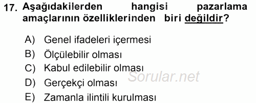 Sağlık Hizmetleri Pazarlaması 2015 - 2016 Ara Sınavı 17.Soru