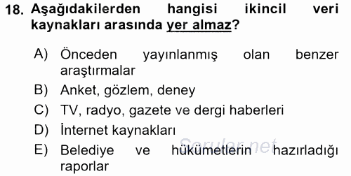 Sağlık Hizmetleri Pazarlaması 2015 - 2016 Ara Sınavı 18.Soru