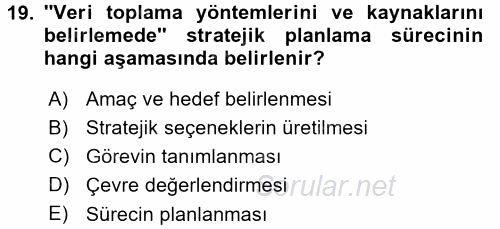 Sağlık Hizmetleri Pazarlaması 2015 - 2016 Ara Sınavı 19.Soru