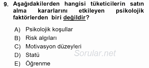 Sağlık Hizmetleri Pazarlaması 2015 - 2016 Ara Sınavı 9.Soru