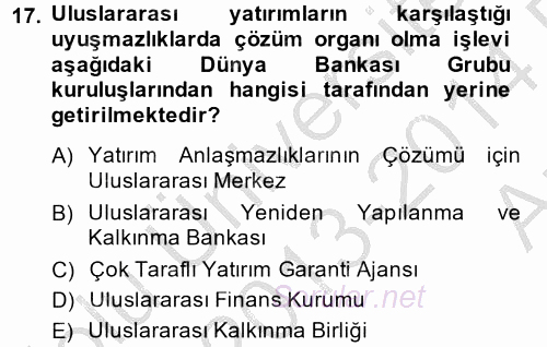 Uluslararası Örgütler 2013 - 2014 Ara Sınavı 17.Soru