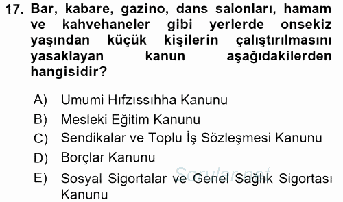 Bireysel İş Hukuku 2017 - 2018 Dönem Sonu Sınavı 17.Soru