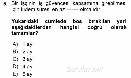 Bireysel İş Hukuku 2017 - 2018 Dönem Sonu Sınavı 5.Soru