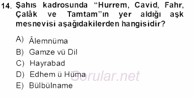 XVII. Yüzyıl Türk Edebiyatı 2013 - 2014 Dönem Sonu Sınavı 14.Soru