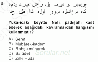 XVII. Yüzyıl Türk Edebiyatı 2013 - 2014 Dönem Sonu Sınavı 5.Soru