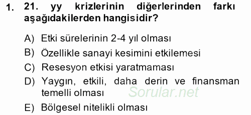 Ekonominin Güncel Sorunları 2014 - 2015 Ara Sınavı 1.Soru
