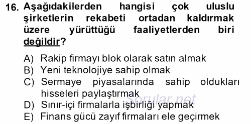 Ekonominin Güncel Sorunları 2014 - 2015 Ara Sınavı 16.Soru