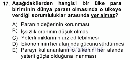 Ekonominin Güncel Sorunları 2014 - 2015 Ara Sınavı 17.Soru