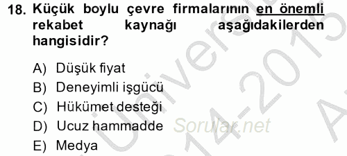 Ekonominin Güncel Sorunları 2014 - 2015 Ara Sınavı 18.Soru