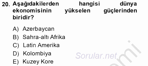 Ekonominin Güncel Sorunları 2014 - 2015 Ara Sınavı 20.Soru