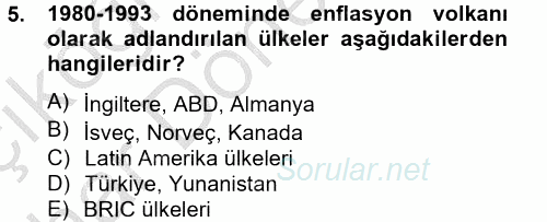 Ekonominin Güncel Sorunları 2014 - 2015 Ara Sınavı 5.Soru