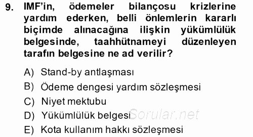 Ekonominin Güncel Sorunları 2014 - 2015 Ara Sınavı 9.Soru