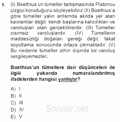 Ortaçağ Felsefesi 1 2014 - 2015 Ara Sınavı 1.Soru
