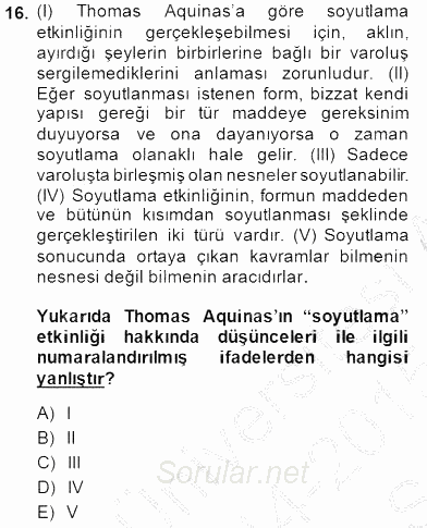 Ortaçağ Felsefesi 1 2014 - 2015 Ara Sınavı 16.Soru