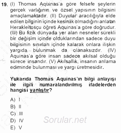 Ortaçağ Felsefesi 1 2014 - 2015 Ara Sınavı 19.Soru