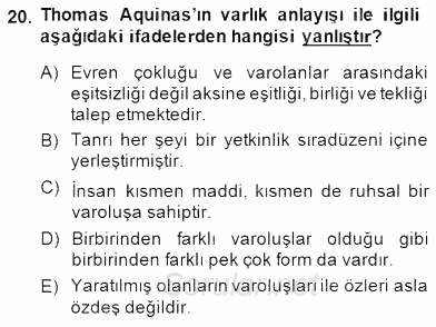 Ortaçağ Felsefesi 1 2014 - 2015 Ara Sınavı 20.Soru