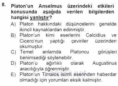 Ortaçağ Felsefesi 1 2014 - 2015 Ara Sınavı 8.Soru