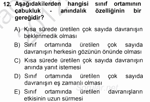 Sınıf Yönetimi 2012 - 2013 Ara Sınavı 12.Soru