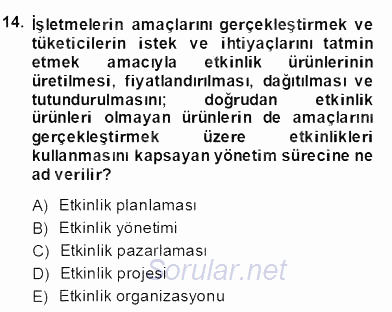 Etkinlik Yönetimi 2013 - 2014 Dönem Sonu Sınavı 14.Soru