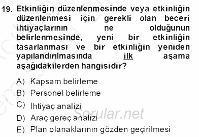 Etkinlik Yönetimi 2013 - 2014 Dönem Sonu Sınavı 19.Soru