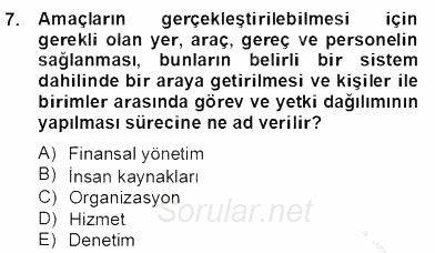 Etkinlik Yönetimi 2013 - 2014 Dönem Sonu Sınavı 7.Soru