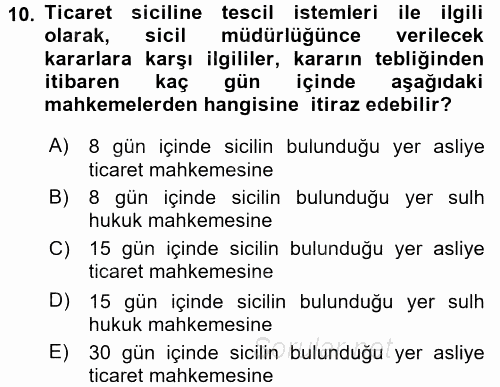 Ticaret Hukuku 1 2016 - 2017 Ara Sınavı 10.Soru