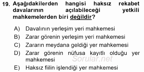 Ticaret Hukuku 1 2016 - 2017 Ara Sınavı 19.Soru