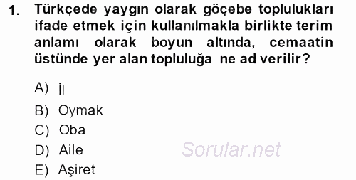 Osmanlı´da İskan ve Göç 2014 - 2015 Ara Sınavı 1.Soru