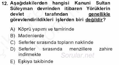 Osmanlı´da İskan ve Göç 2014 - 2015 Ara Sınavı 12.Soru