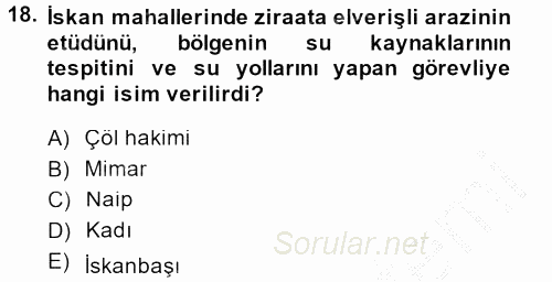Osmanlı´da İskan ve Göç 2014 - 2015 Ara Sınavı 18.Soru