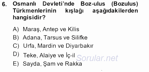 Osmanlı´da İskan ve Göç 2014 - 2015 Ara Sınavı 6.Soru